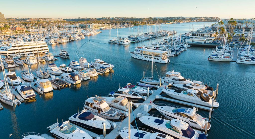 boats docked in slips at Marina