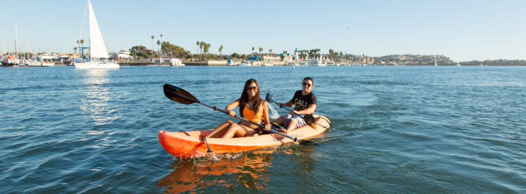 Two people on kayak in the ocean