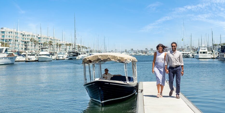 Couple walking on a dock