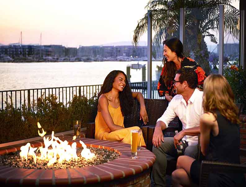 Waterfront dining on the patio at Whiskey Red's, Marina del Rey.