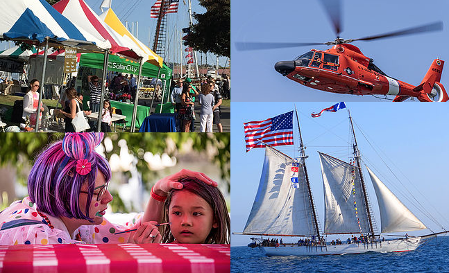 festival booths, face painting helicopters and boat on water